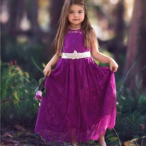 Girls' Fuchsia Lace Formal Dress - Sleeveless